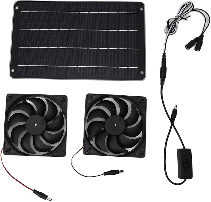 VINGVO Solar Fan, Solar Heater For Chicken Coop 20W Greenhouse Heater Solar Powered Solar Powered Exhaust Fan For Outside Chicken Coops, Greenhouses, Sheds