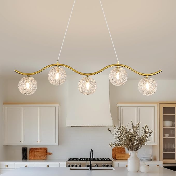 Modern Linear Globe Chandelier Gold 5-Lights Mid Century Linear Chandelier