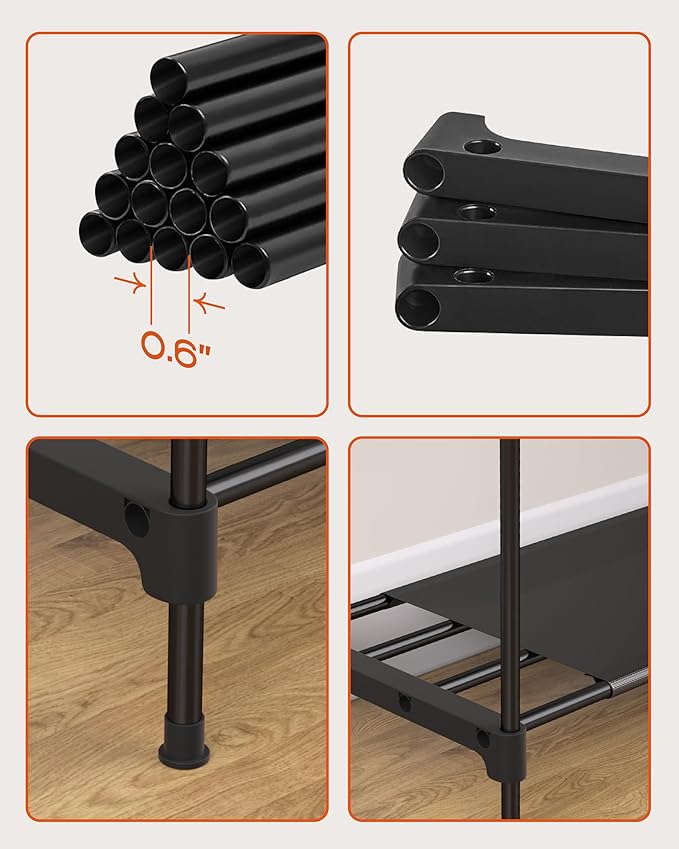 Clothes Rack, Portable Closet, 54.7 Inch Large Capacity Wardrobe Closet with Cover, Clothes Storage Organizer with Shelves and 3 Hanging Rods, Easy to Assembly, Black PCT122B01