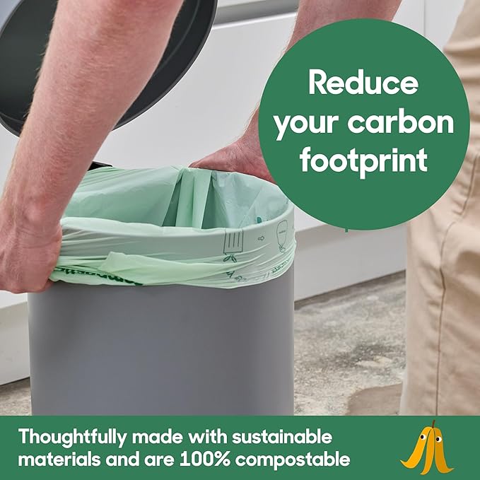 Compostic Home Compostable Trash Bags, 3 Gallon Small Kitchen Rubbish Bags (17” x 17.7”), Extra Strong & Quickly Breaks Down, 50 Count