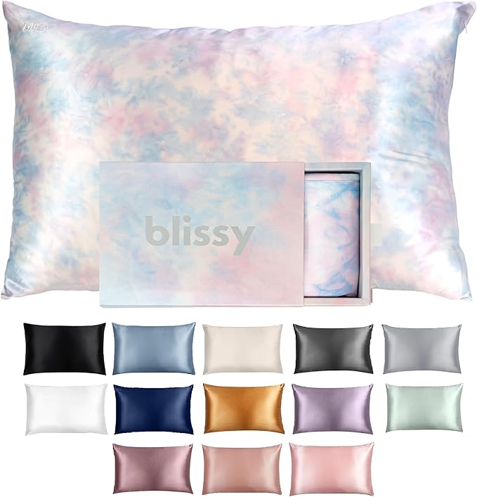 Blissy Silk Pillowcase - 100% Pure Mulberry Silk - 22 Momme 6A High-Grade Fibers - Silk Pillow Cover for Hair & Skin - Regular, Queen & King (Tie Dye, King)