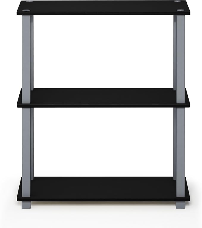 Furinno Turn-S-Tube 3-Tier Compact Multipurpose Shelf Display Rack with Square Tube, Black/Grey