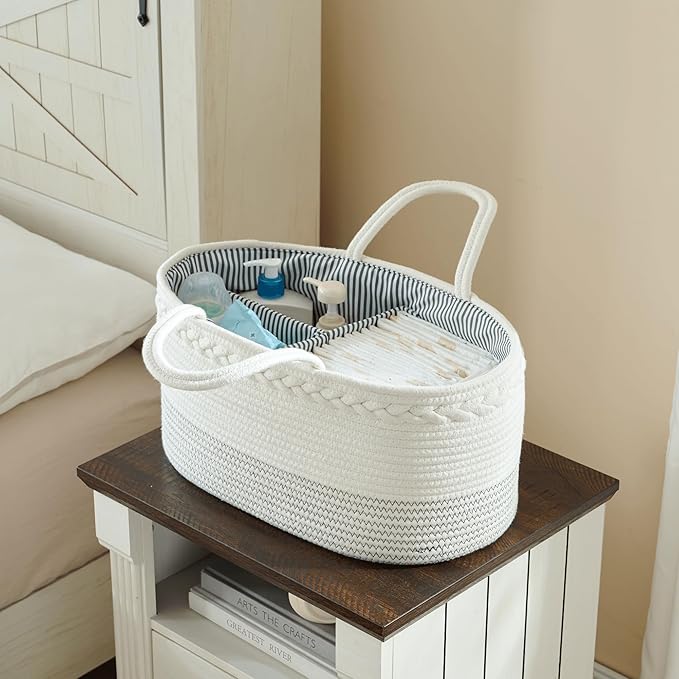 luxury little Diaper Caddy Organizer, Extra Large Cotton Rope Nursery Basket, Changing Table Organizer for Baby Diaper Storage, Portable Car Organizer with Removable Divider, Baby Shower Gifts