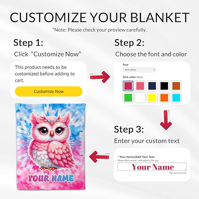 Custom Owl Blanket for Girls - 40" x 50" Inches Aesthetic Throw Blanket for Adult, Teens - Cozy Furry Throw Stuff for Sofa, Home
