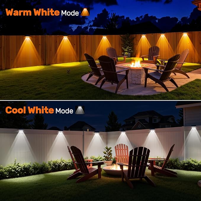 NIORSUN Solar Fence Lights, 6 Pack Deck Light, Led Outdoor Lights Warm White +