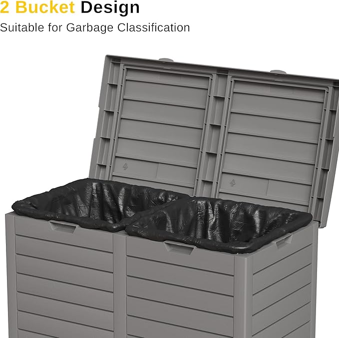 EAST OAK 62 Gallon Outdoor Trash Can, Waterproof Resin Garbage Can with Tiered Lid and Drip Tray, Outside Trash Bin for Patio, Backyard, Deck, Grey