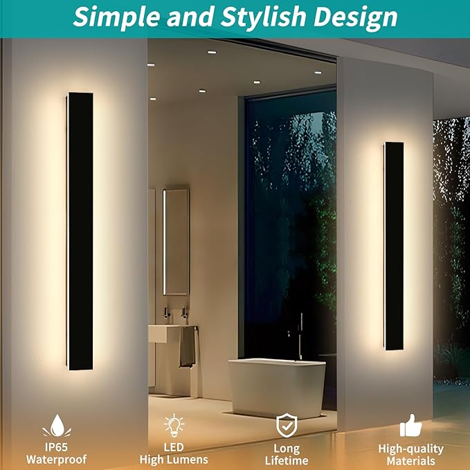 Mikeru 2 Pack 47.2inch Modern Outdoor Wall Sconce, 3000K/4500K/6000K 3 Color