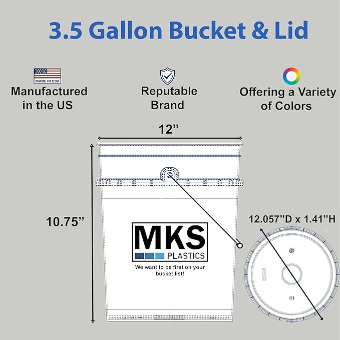 3.5-Gallon Bucket with Airtight Lid – Made in USA, Food Grade BPA Free Plastic, Heavy Duty Multi-Use, Metal Handle with Grip, Stackable Storage – Black, 3 Pack