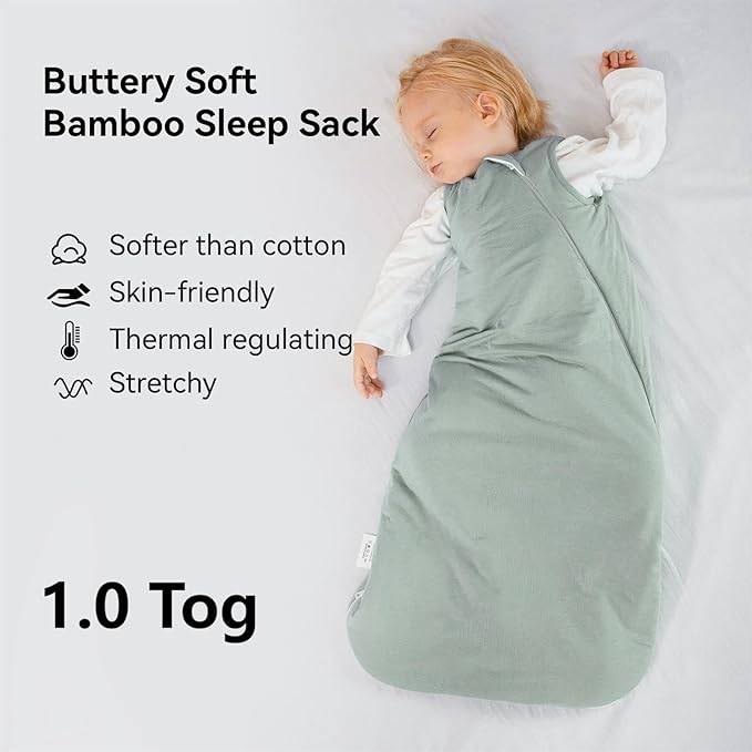 Rayon Made from Bamboo Sleep Sack 0-6 Months 1.0 Tog Ultra Soft Baby Wearable Blanket 0-3 Months Sleeping Sack 3-6 Months for Infant Newborn Babies Unisex Girl Boy 2-Way Zipper Breathable Lightweight
