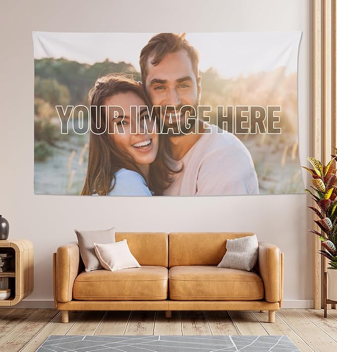 Personalized Custom Tapestry - Ships Next Business Day, Made in USA - Upload Your Own Image for a Unique Wall Hanging Backdrop, Perfect for Home & Living Room Decor, Bedroom Wall Art (60x90)
