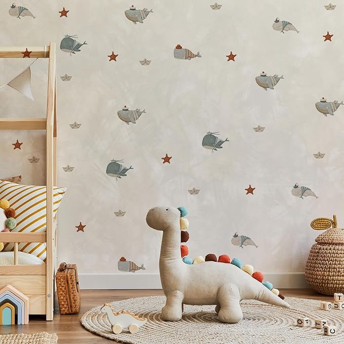 Whale Wall Decals for Nursery – 18 Decals, Ocean Theme Removable Stickers for Kids Room, Sea Animal Baby Room Decor, Reusable Wall Stickers for Furniture & Glass (6 Sheets)