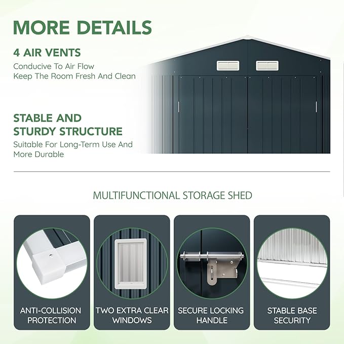 10X10X7.5 FT Outdoor Steel Storage Shed with Lockable Doors, 2 Windows, Frame Floor (No Wood/Other Boards), Ideal for Garden, Backyard, Patio Storage
