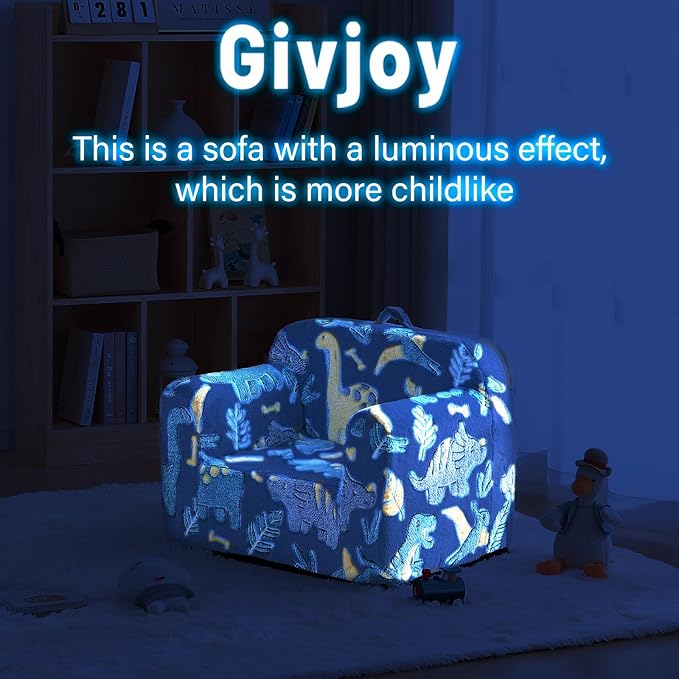 Toddler Chair Plush Kids Couch, Comfy Glow in The Dark Armchair with Removable and Washable Cover Carrying Handle Kids Sofa, Convertible Reading Chair Toddler Couch for Girls and Boys