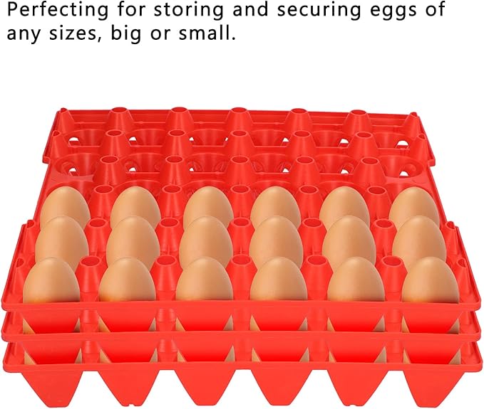 Plastic Egg Flats, Poultry Crates Holder Tray, Extra Large Reusable Stackable: For Chicken Produce, Farm Supplies, Secure Storage Container, 5PCS, 28.7x28.3cm (Red)