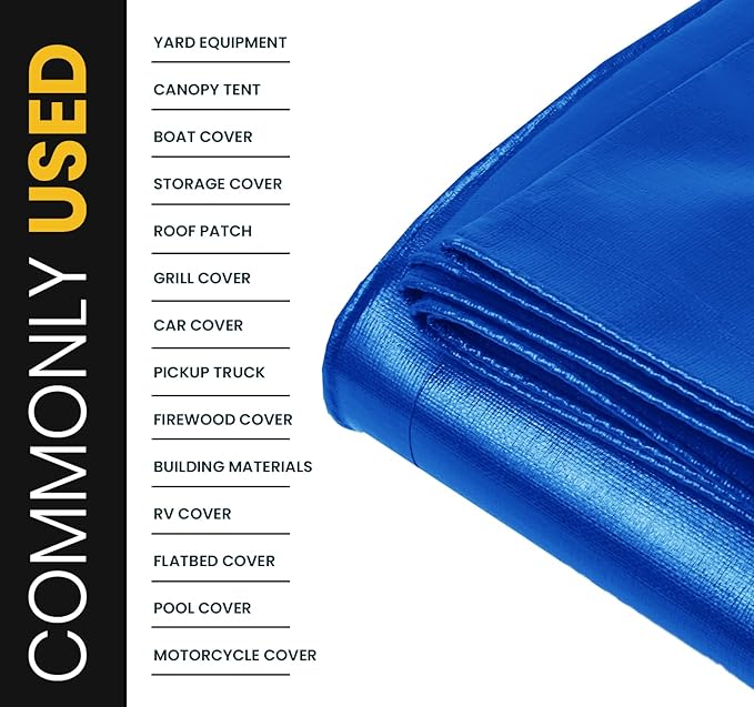 PROTARP Extra Heavy Duty 16 Mil Tarp Cover, Waterproof, UV Resistant, Rip and Tear Proof, Poly Tarpaulin with Reinforced Edges for Roof, Camping, Patio, Pool, Boat. (Blue 12′ X 20′)