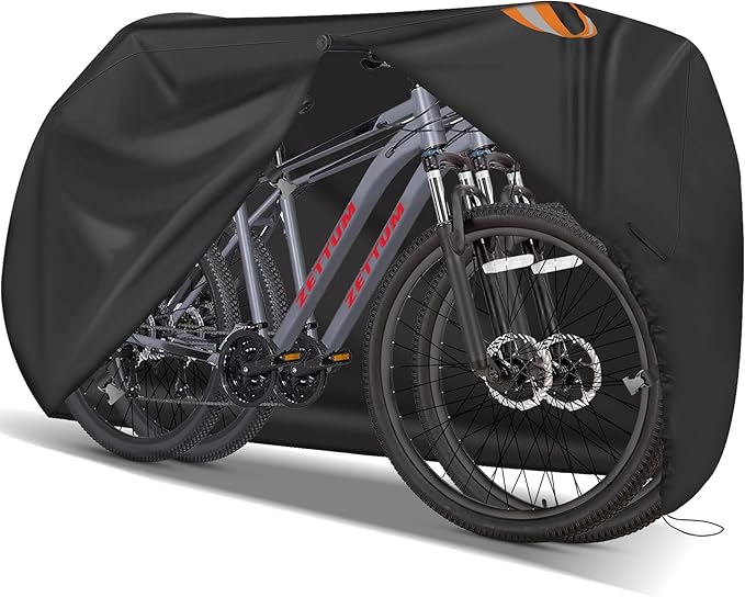 Zettum Bike Cover for 2 Bikes - Outdoor Bike Covers for Stationary 2 Bikes Heavy Duty & Waterproof, 600D Bicycle Covers for 2 eBike, Mountain Bike, Road Bike, Hybrid Bike, Beach Cruiser Bike Storage