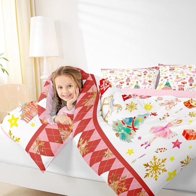 Feelyou Christmas Comforter Set All Season Ballet Nutcracker Bedding Set with 1 Pillow Cases Snowflake Kids Twin Bedclothes Bedroom Decor Duvet Quilt Breathable Soft Lightweight