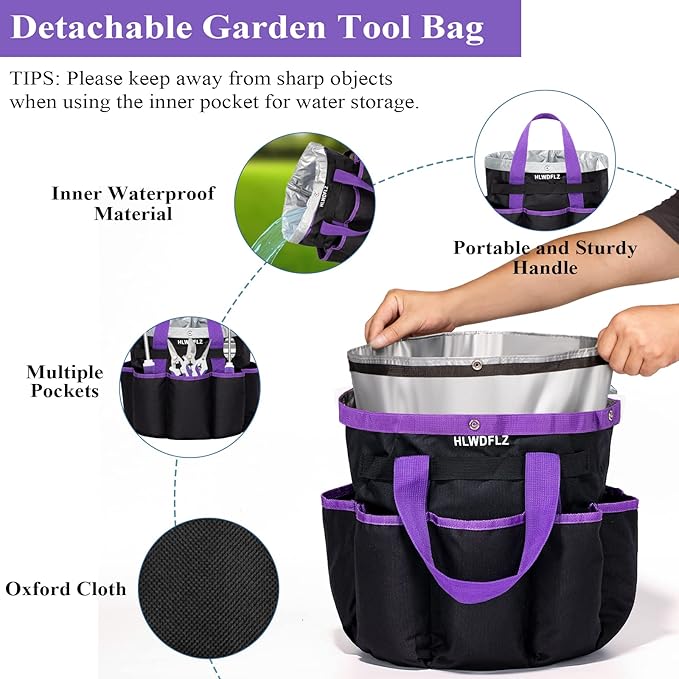 Purple Garden Tool Set Gardening Items for Women - 11PCS Heavy Duty Garden Tools with Detachable Storage Bag, Weeder, Dual-Purpose Hoe