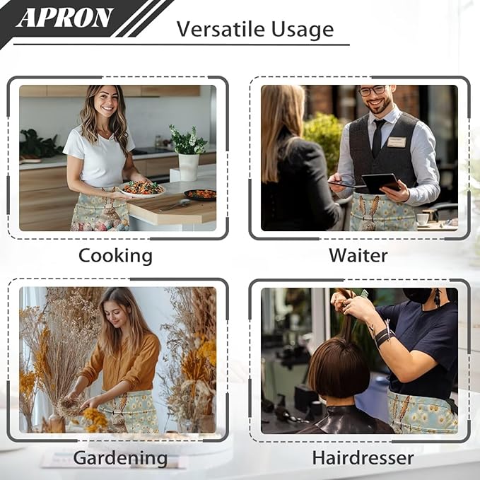Waist Apron with 3 Pockets Waterproof 13 Inch Short Half Waist Aprons Women Men Server Aprons Waitress Waiter Apron