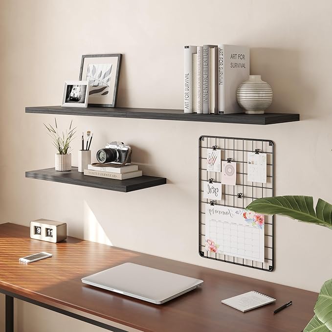 Wall Shelf Set of 2,Dark Wood Floating Shelves 30 in W x 10 in D x 1 in H, Wooden Floating Wall Shelf with Invisible Brackets for Living Room/Bedroom/Bathroom/Kitchen Storage and Decor