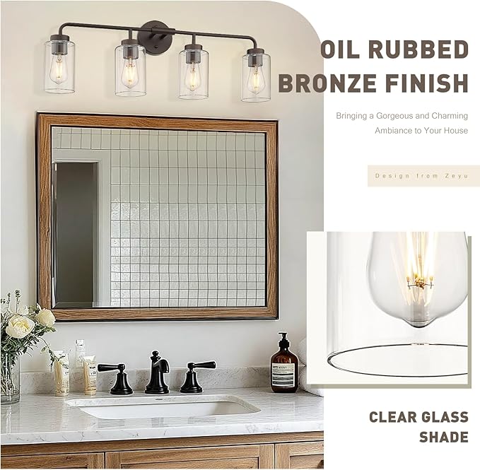 zeyu Oil Rubbed Bronze Bathroom Vanity Light, 4-Lights Bathroom Light Fixtures