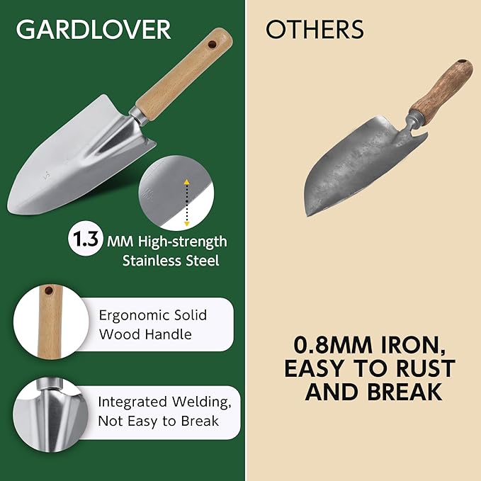 Gardening Tool Set 10 Pieces, Heavy Duty Stainless Steel Garden Tool Set Hand Tools with Roomy Lightweight Floral Tote Bag, Rust-Proof Garden Tools for Gardening, Ideal Gardening Gifts for Women Mom