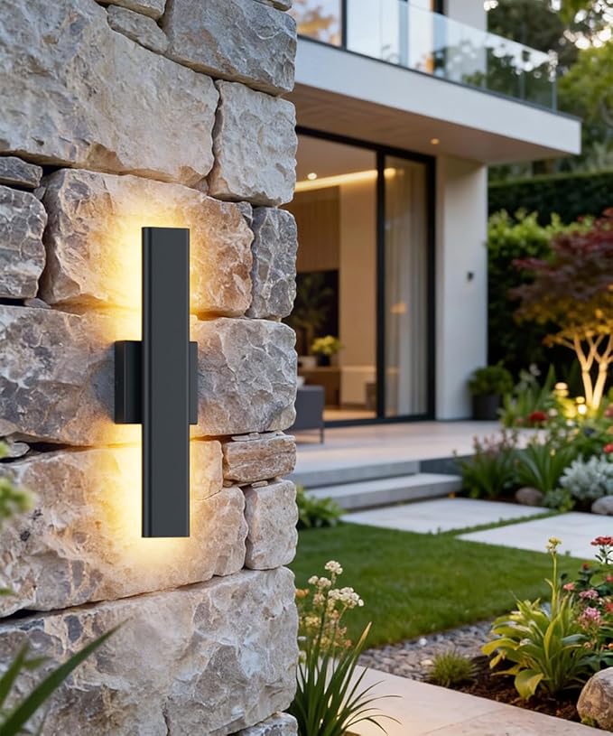 Aipsun 2 Packs Outdoor Wall Sconce, 3000K 4000K 6000K, 15.75in Modern Black