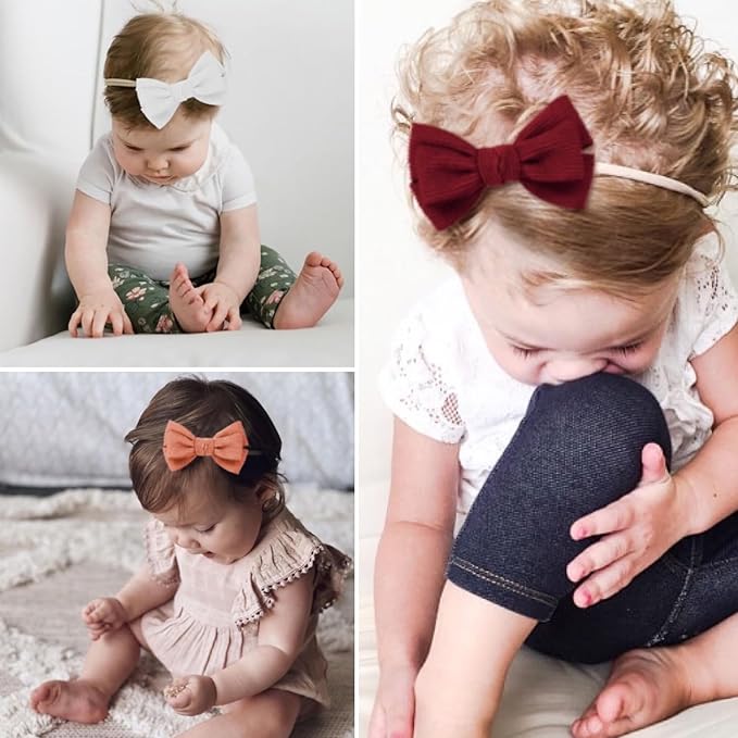 Baby Girl Headbands and Bows, Newborn Infant Toddler Nylon Elastics Hairbands Hair Accessories