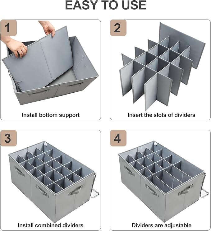 Shoe Organizer for Closet, Foldable Shoe Box with Adjustable Dividers and Clear Cover, Space Saving Shoe Storage Organizer Cabinet with Reinforced Handles, Fits 20 Pairs, Gray, TP10G