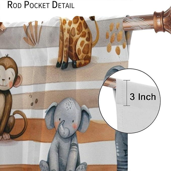 Kids Animal Curtains Elephants Giraffes Monkeys Lions Zebras Window Treatment for Kids Boys Girls Nursery Baby Bedroom Playroom Home Decor Window Drapes 72" W X 63" L