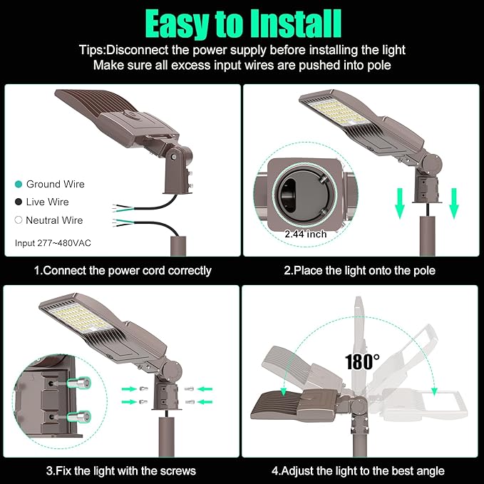 BBESTLED 480 Volt LED Parking Lot Light 240W LED Shoebox Parking Pole Lights