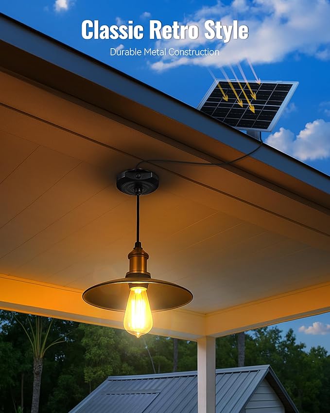 Solar Pendant Light Indoor Outdoor, 1000LM Solar Shed Light IP65 Waterproof