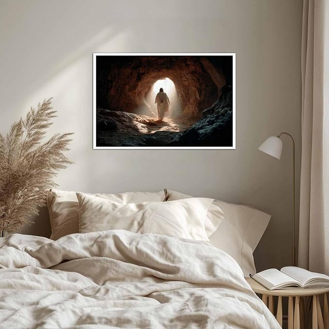 MNFGMH Easter Art Canvas Jesus at the Empty Tomb Religious Spring Easter Poster Christian Wall Decor for Home Canvas Roll 20x30 inch