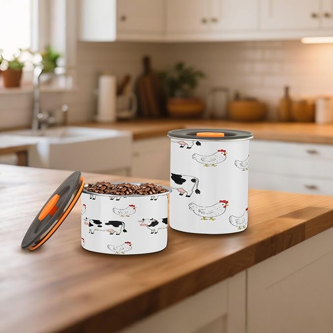 Farm Cows Chickens Coffee Canister 17oz Stainless Steel Airtight Food Storage Container with Lid for Beans/Cereal Preserval