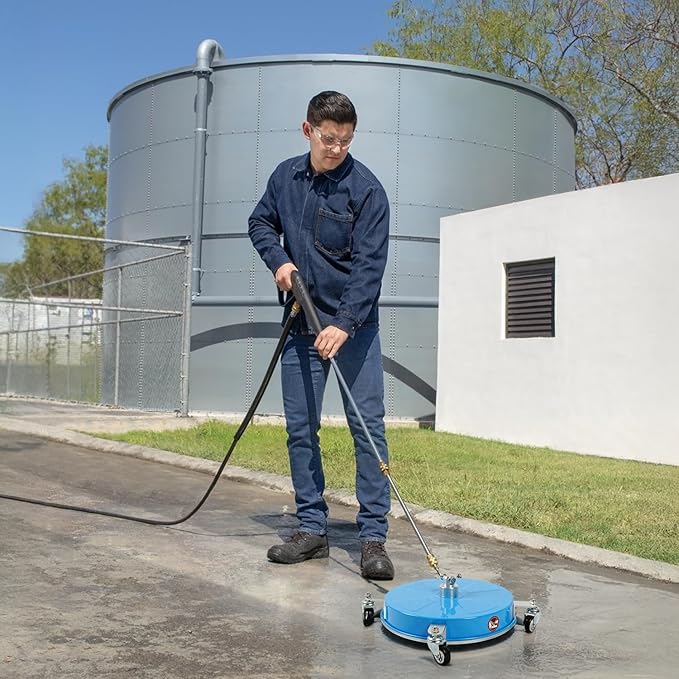 14" Pressure Washer Surface Cleaner with 4 Wheels, Coated Blue Stainless Steel Power Washer Surface Cleaner for Driveway Sidewalk Patio, 1/4" Quick Connector, 2 Extension Wand, 4000 PSI