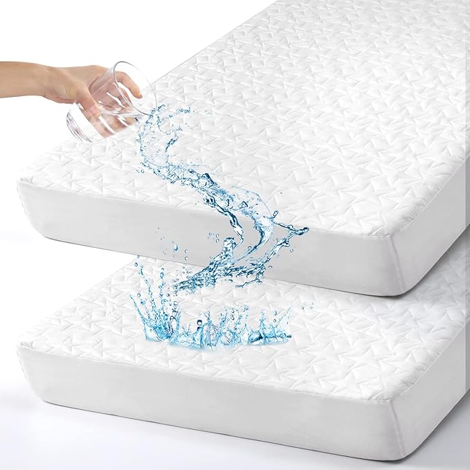 Waterproof Mini Crib Mattress Protector: 2-Pack Pack N Play Sheets - Fitted for Standard Baby Mattresses (38" x 26") - Soft and Breathable Covers for Graco Pack and Play, Playards, and Mini Cribs