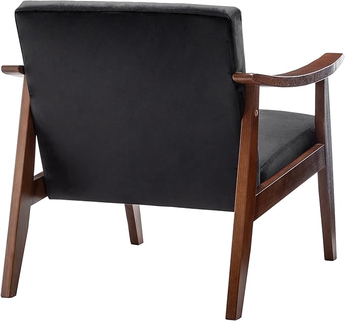Container Furniture Direct Accent Chair with Velvet Upholstery and Solid Wood Frame, Classic Mid-Century Modern Living Room Furniture for Extra Seating, Black