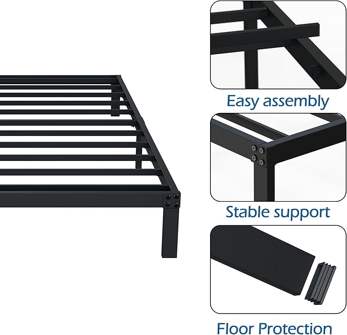 9 Inch Twin XL Bed Frames Heavy Duty Low Profile Metal Platform No Box Spring Needed Mattress Foundation, Easy to Assembly, Noise Free, Black