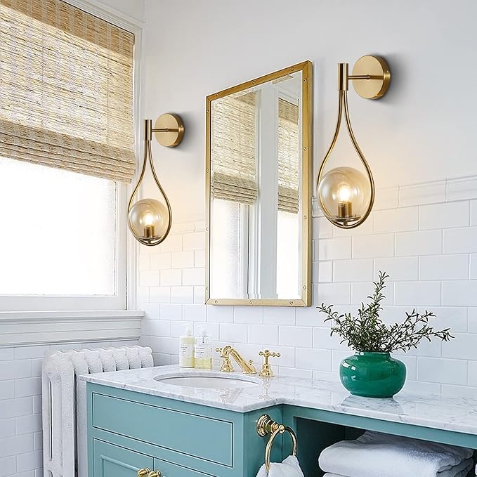 KCO Lighting Glass Globe Wall Mounted Sconce Gold Teardrop Wall Sconce Vintage
