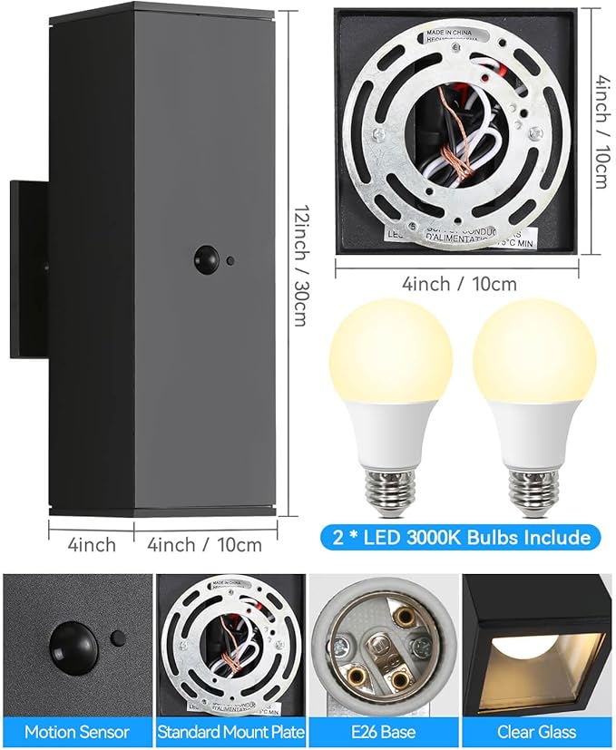 Motion Sensor Outdoor Lights, Modern Outdoor Wall Lights Black Exterior Light