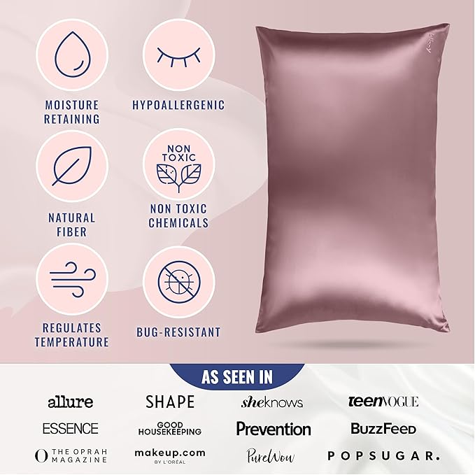 Blissy Silk Pillowcase - 100% Pure Mulberry Silk - 22 Momme 6A High-Grade Fibers - Silk Pillow Cover for Hair & Skin - Regular, Queen & King (Plum, Queen)