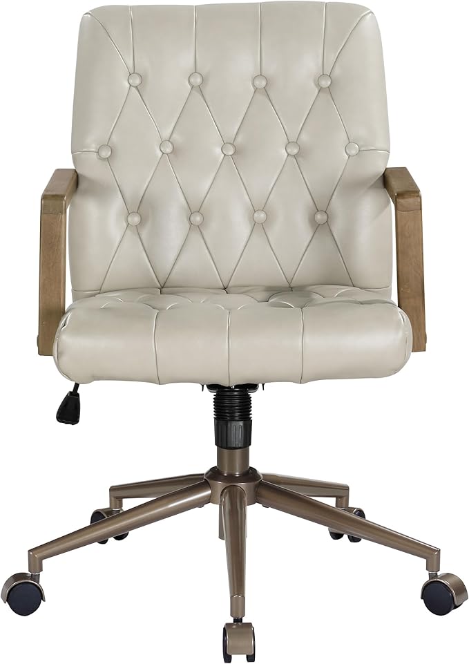 OSP Home Furnishings Waltham Adjustable Height and Tilt, Swivel Home Office Chair with Wood Arms, Taupe Faux Leather