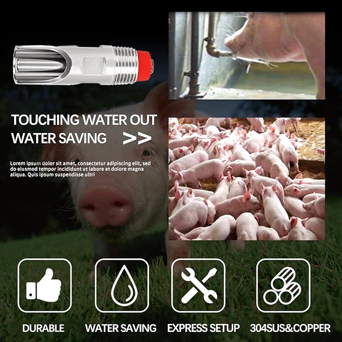 5PCS 1/2 NPT Pig Waterer Nipple Kit Stainless Steel Pig Waterer Nipples, Set of 5 with Installation Tool and Seals