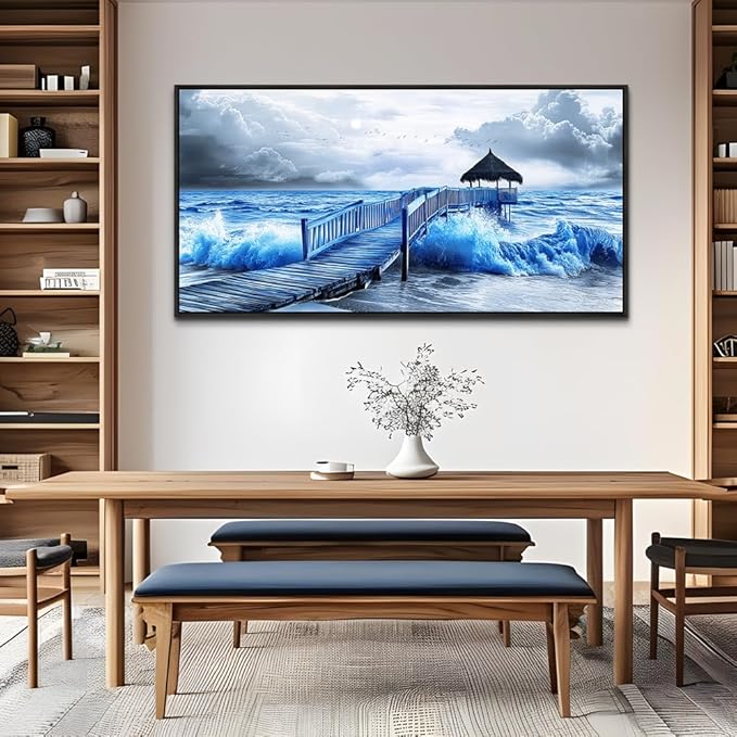 ZUITINGHUA Black Framed Canvas Wall Art For Living Room Large Wall Decor For Office Bedroom Decoration Ocean Landscape Pictures Black And White Paintings Artwork Mural Aesthetic Home Decor 30x60 In