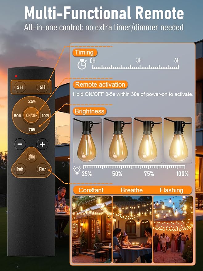 luckystyle 30FT LED Outdoor String Lights