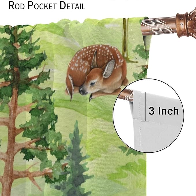 Woodland Animal Curtains, Watercolor Jungle Animals Fox Bear Pattern Blackout Window Treatments, Rod Pocket Thermal Insulated Drapes 2 Panel Sets for Kids Bedroom Nursery Classroom, 42" W X 54" L