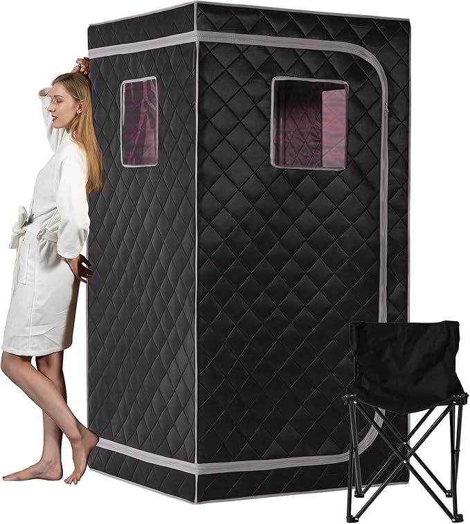 Smartmak Portable Infrared Sauna Box with 660nm Red Light Therapy Lamp for Home, Personal Indoor Full Body Dry Sauna Spa Tent, Relax Saunas with 6 Heaters, Heated Foot Pad, Remote, Chair, Greyborder