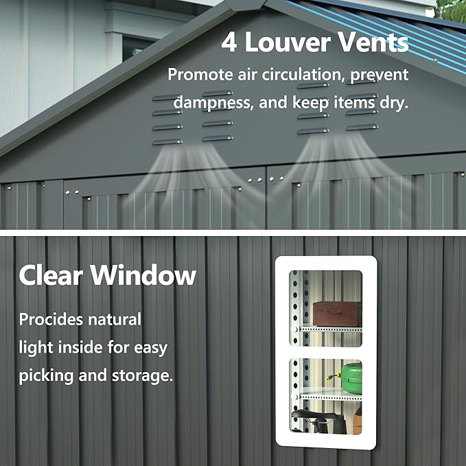 6x6 ft Metal Storage Shed Outdoor,Metal Steel Utility Tool Shed Storage House with Window and Floor Kit for Backyard Garden Patio Lawn Black