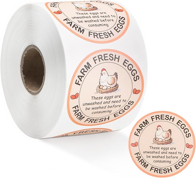 500 Pcs Farm Fresh Eggs Carton Labels Stickers 2 Inch Unwashed Egg Packaging Stickers for Chicken Duck Quail