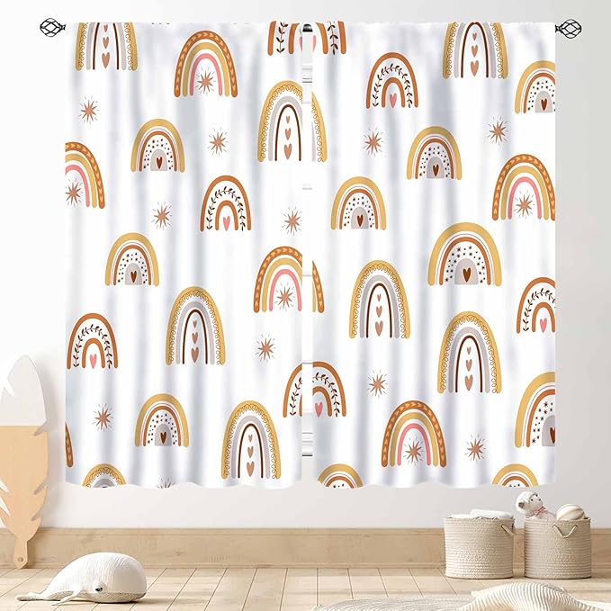 Boho Rainbow Curtains, Kids Girls Baby Cute LovelyRetro Vintage Rainbow Pastel Aesthetic Bohemian Window Curtains for Classroom Bedroom Living Room Nursery Playroom Drapery 2 Panels Set, 52"x84" Inch